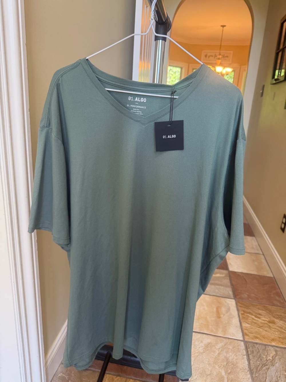 01.ALGO Men's V-Neck Short Sleeve Tee in Olive
